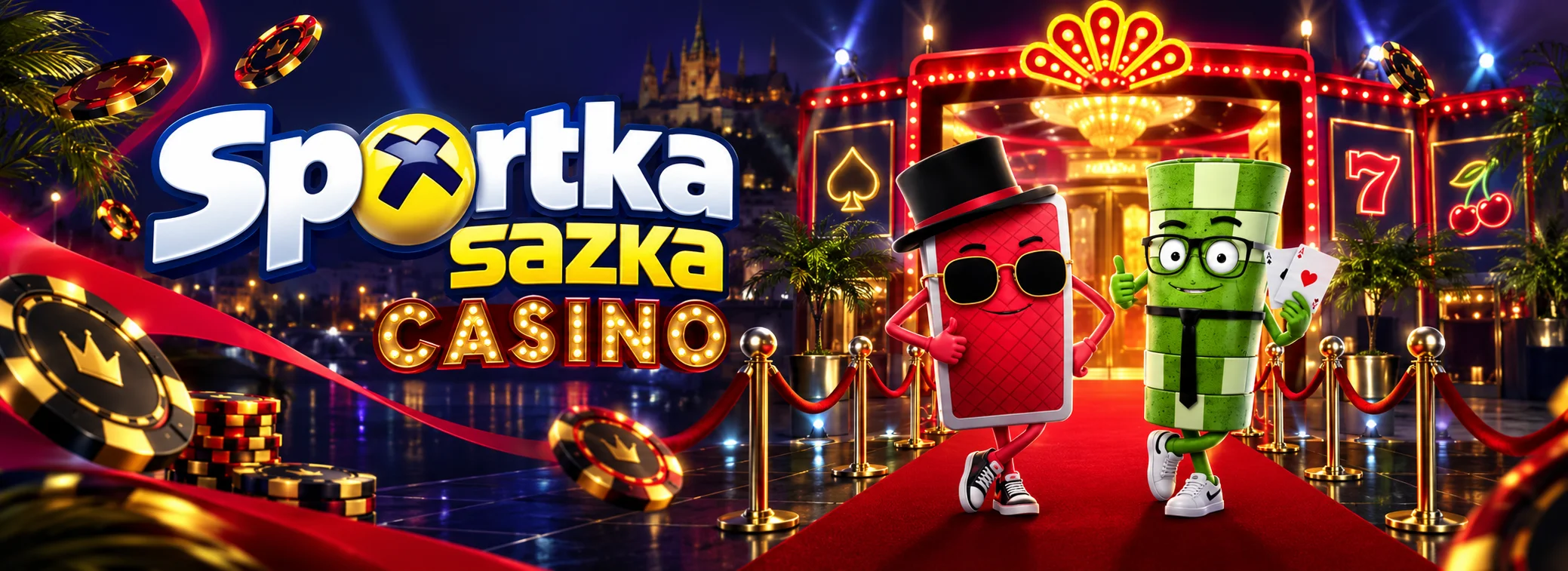 Uvítací banner Sportka Sazka Casino s bonusem 300 Kč a 700 free spiny